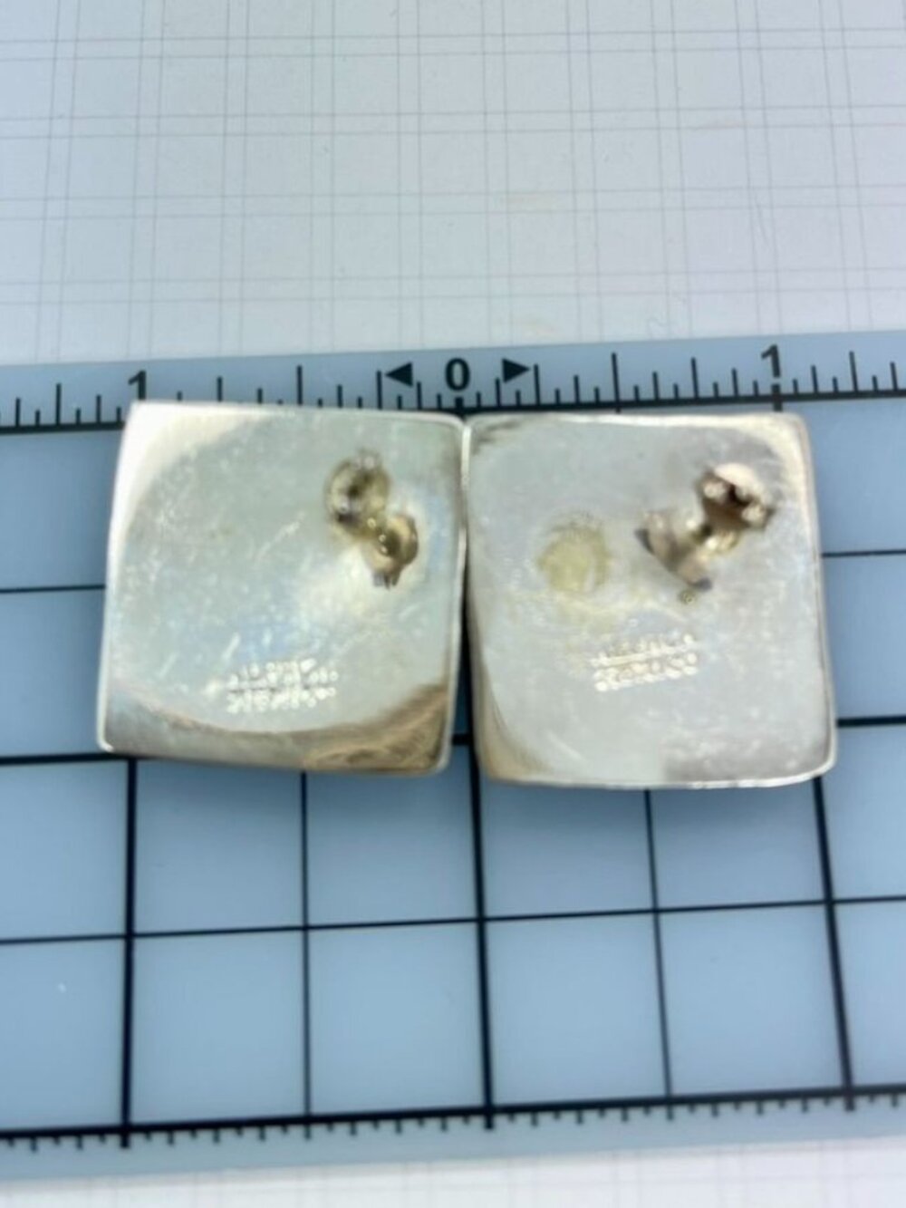 Vintage Alpaca Mexico Ribbed Square Stud Earrings Hollow Geometric - Picture 4 of 5